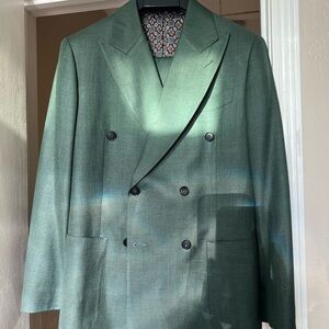 Green Double-Breasted Suit / 40s / Wool